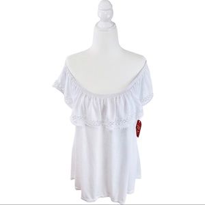 White XL On or Off Shoulder Sleeveless Ruffle Top